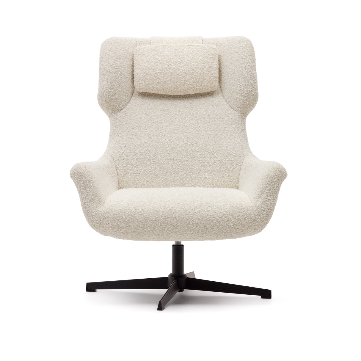 Zalina Drehsessel aus weißem Bouclé und Stahl mit schwarzem Finish FSC 100% - ZEN ZONE Furniture