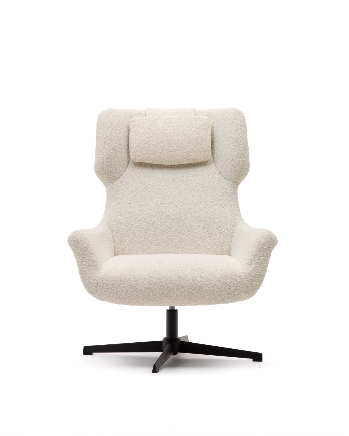 Zalina Drehsessel aus weißem Bouclé und Stahl mit schwarzem Finish FSC 100% - ZEN ZONE Furniture
