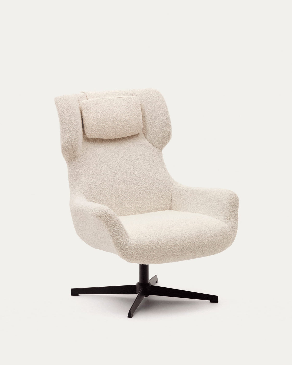 Zalina Drehsessel aus weißem Bouclé und Stahl mit schwarzem Finish FSC 100% - ZEN ZONE Furniture