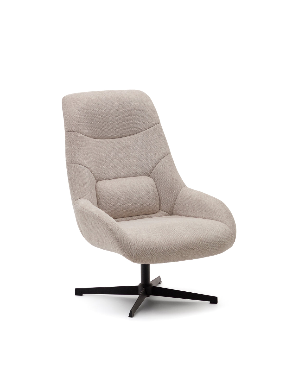 Celida Drehsessel aus beigefarbenem Chenille und Stahl mit schwarzem Finish FSC 100% - ZEN ZONE Furniture