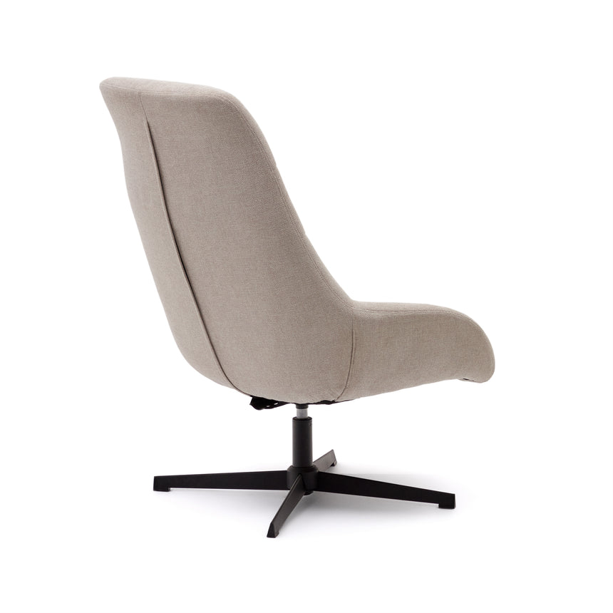 Celida Drehsessel aus beigefarbenem Chenille und Stahl mit schwarzem Finish FSC 100% - ZEN ZONE Furniture