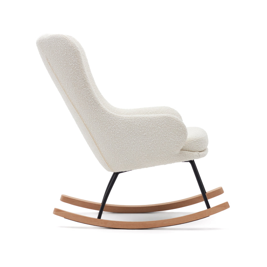Maustin Schaukelstuhl mit weißem Bouclé und Gestell aus Stahl und Buchenholz - ZEN ZONE Furniture