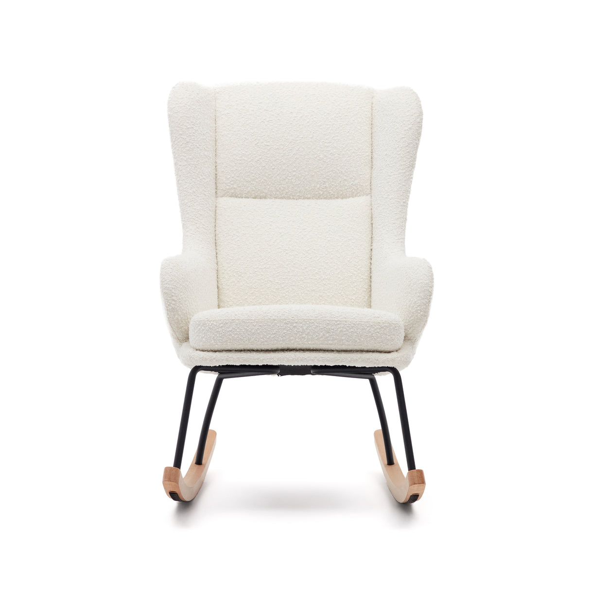 Maustin Schaukelstuhl mit weißem Bouclé und Gestell aus Stahl und Buchenholz - ZEN ZONE Furniture