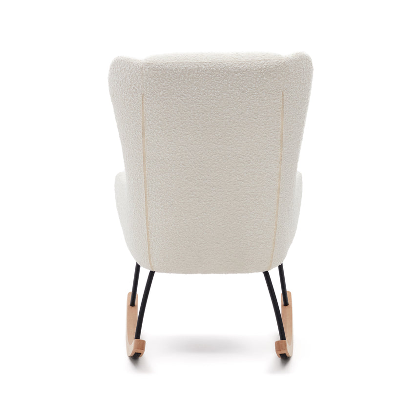 Maustin Schaukelstuhl mit weißem Bouclé und Gestell aus Stahl und Buchenholz - ZEN ZONE Furniture
