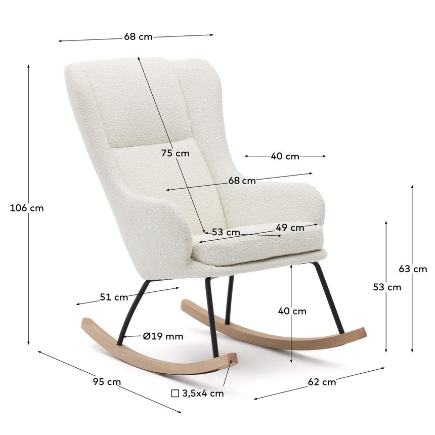 Maustin Schaukelstuhl mit weißem Bouclé und Gestell aus Stahl und Buchenholz - ZEN ZONE Furniture