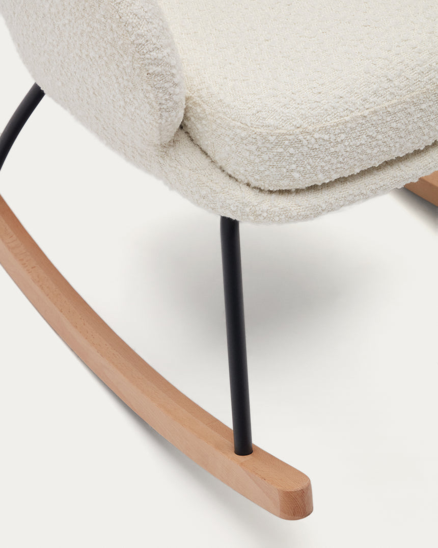 Maustin Schaukelstuhl mit weißem Bouclé und Gestell aus Stahl und Buchenholz - ZEN ZONE Furniture