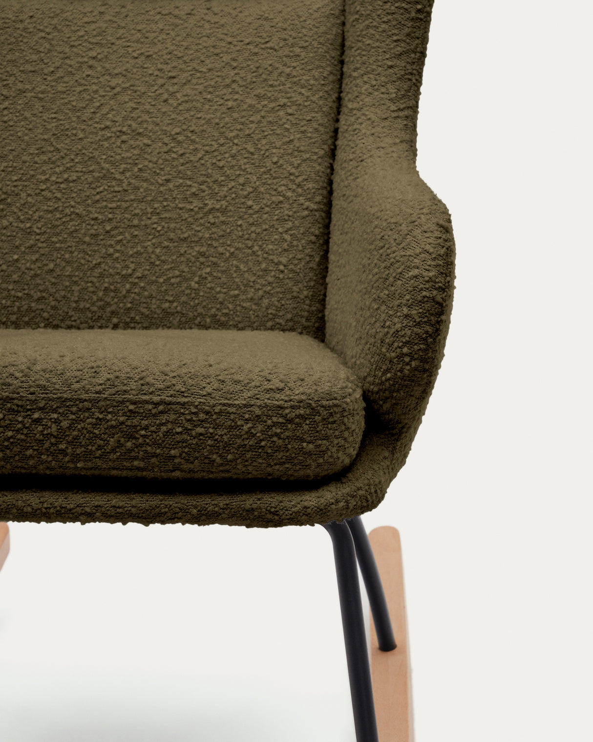 Maustin Schaukelstuhl mit dunkelgrünem Bouclé und Gestell aus Stahl und Buchenholz - ZEN ZONE Furniture