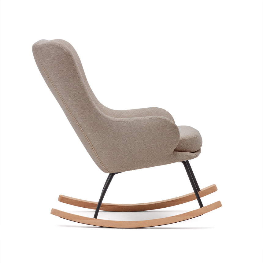Maustin Schaukelstuhl mit Chenille in Beige und Gestell aus Stahl und Buchenholz - ZEN ZONE Furniture
