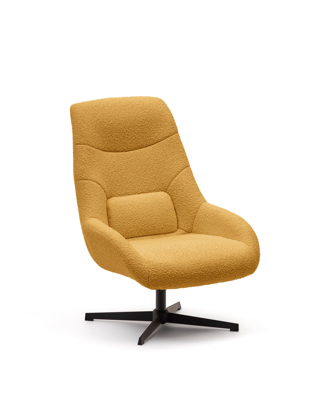 Celida Drehsessel aus senffarbenem Bouclé und Stahl mit schwarzem Finish FSC 100% - ZEN ZONE Furniture