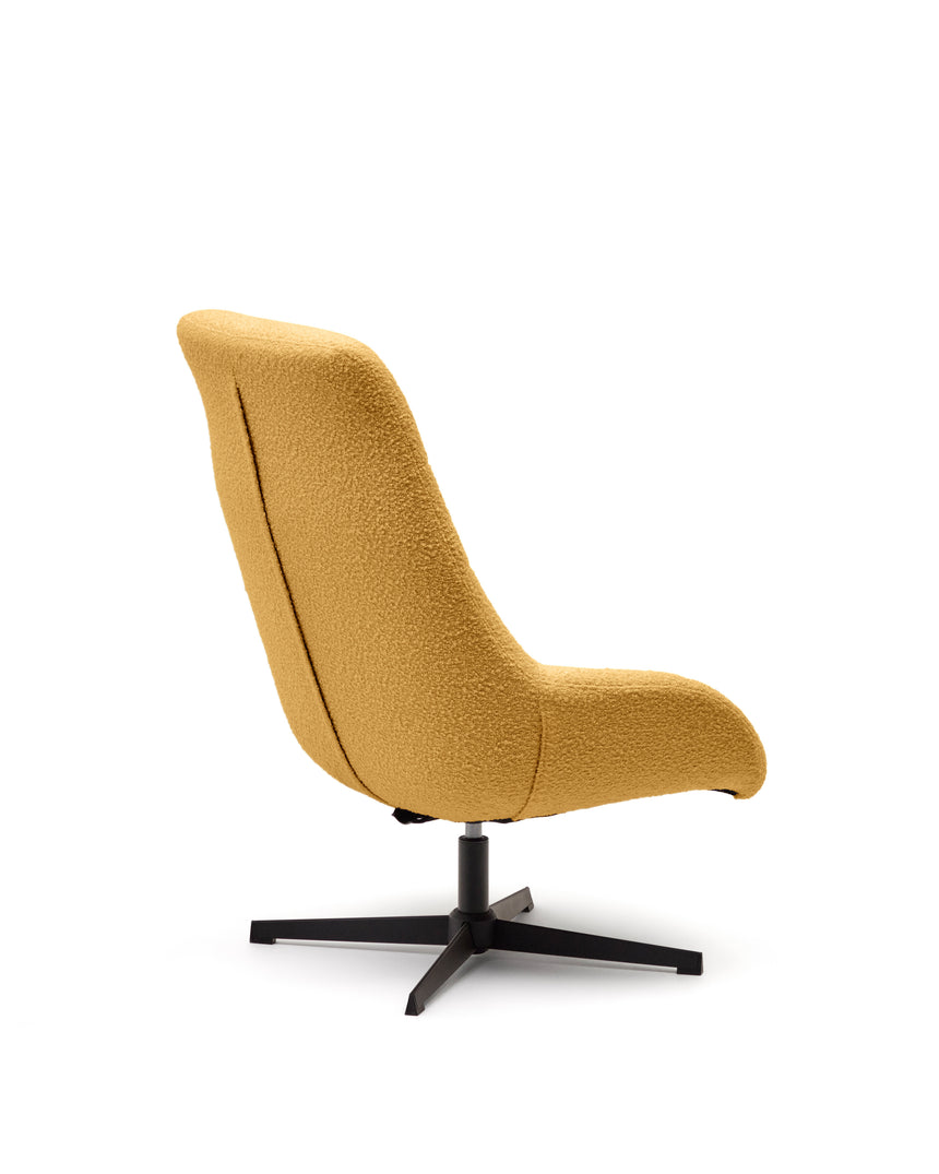 Celida Drehsessel aus senffarbenem Bouclé und Stahl mit schwarzem Finish FSC 100% - ZEN ZONE Furniture