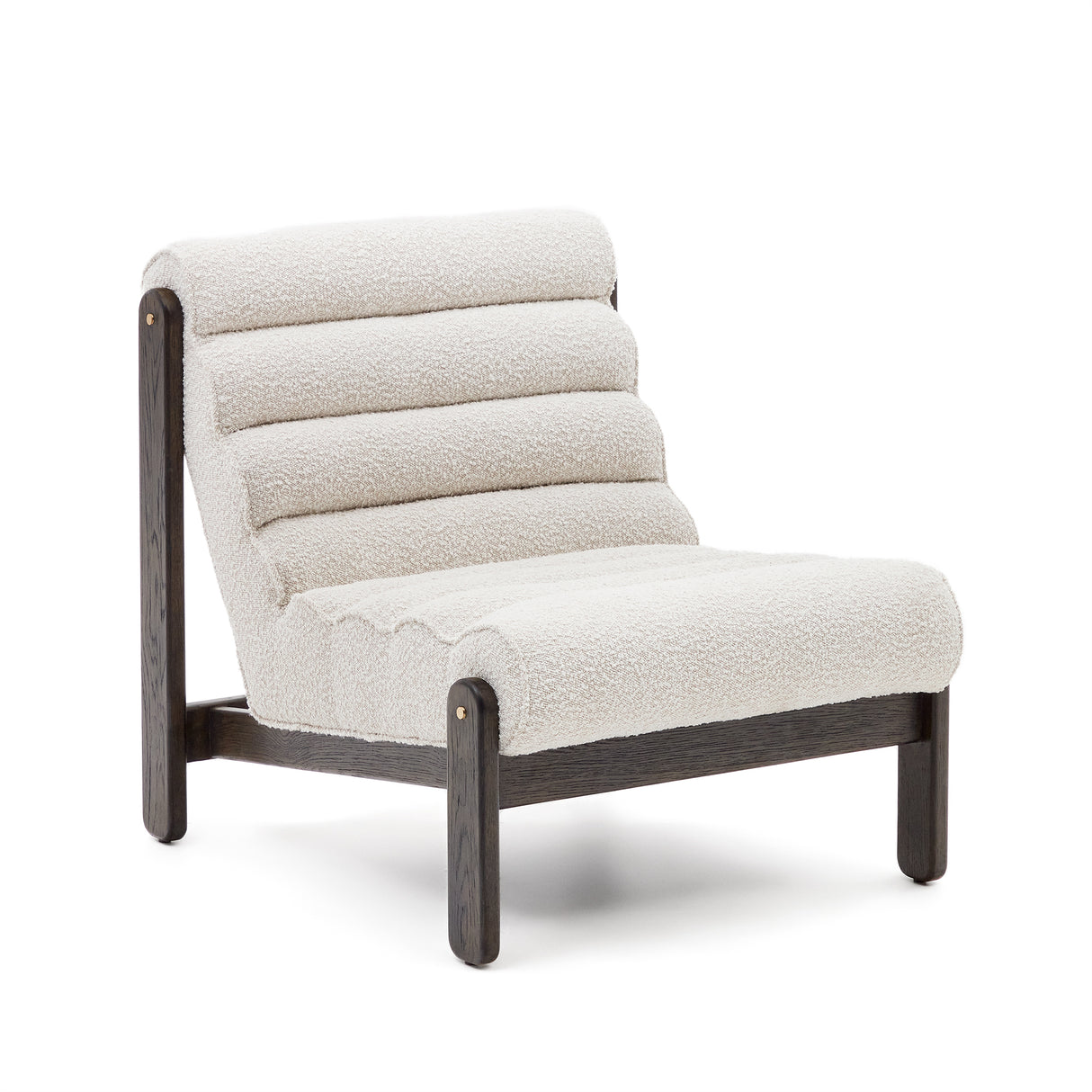 Sessel Magira weißes Bouclé und massives Eichenholz mit dunklem Finish - ZEN ZONE Furniture