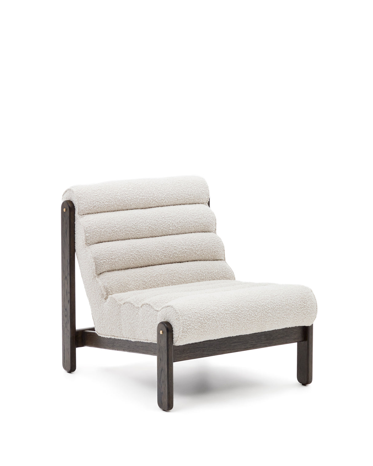 Sessel Magira weißes Bouclé und massives Eichenholz mit dunklem Finish - ZEN ZONE Furniture