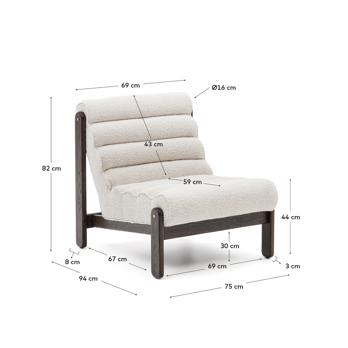Sessel Magira weißes Bouclé und massives Eichenholz mit dunklem Finish - ZEN ZONE Furniture