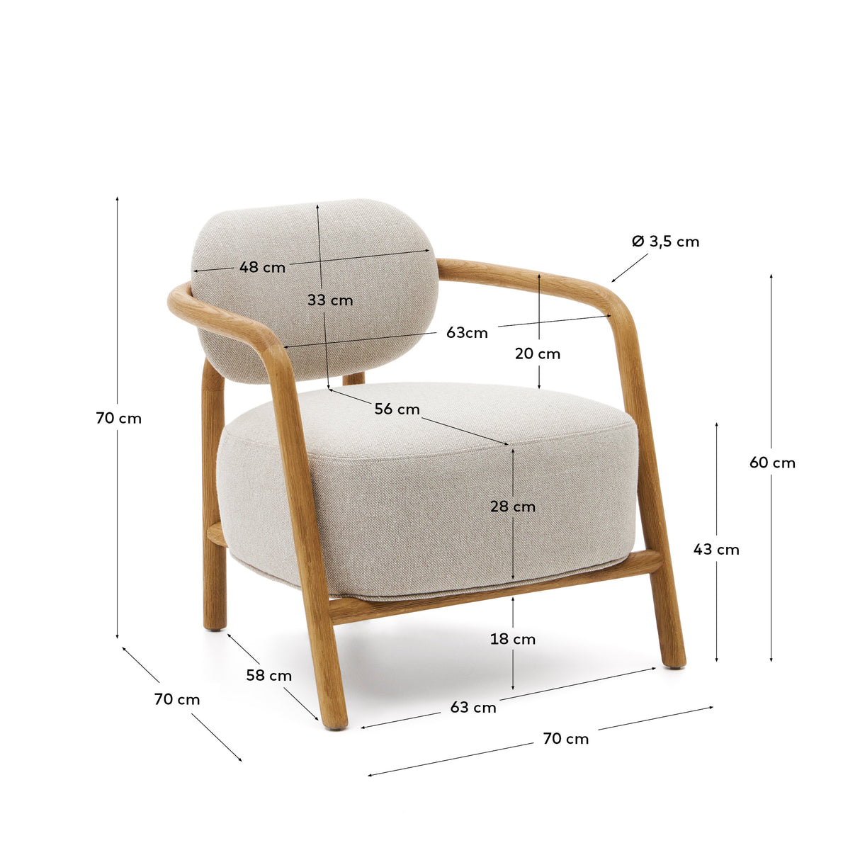Melqui beiger Sessel aus massivem Eichenholz mit natürlichem Finish - ZEN ZONE Furniture