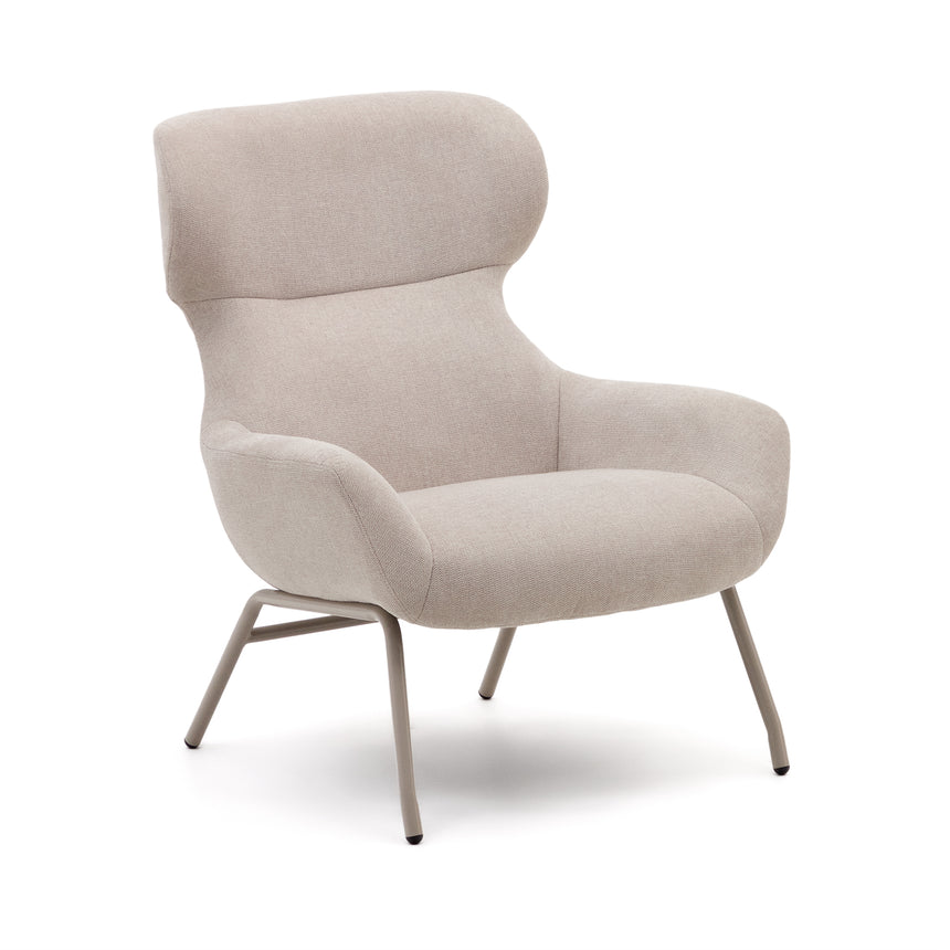 Belina Sessel aus Chenille in Beige und Stahl mit weißem Finish FSC 100% - ZEN ZONE Furniture