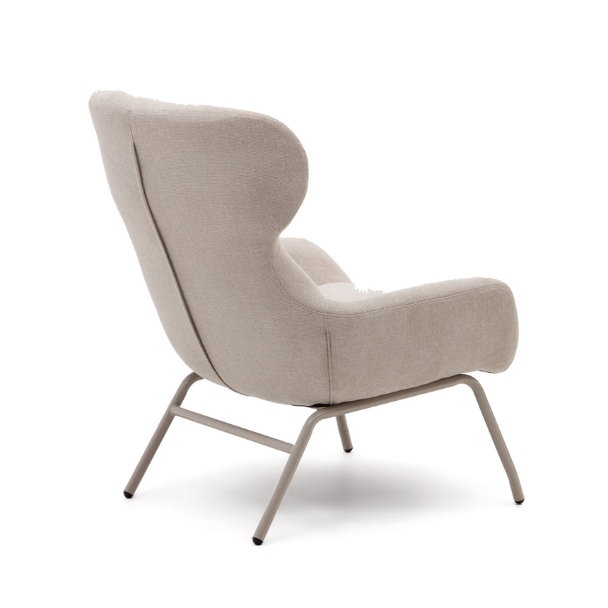 Belina Sessel aus Chenille in Beige und Stahl mit weißem Finish FSC 100% - ZEN ZONE Furniture