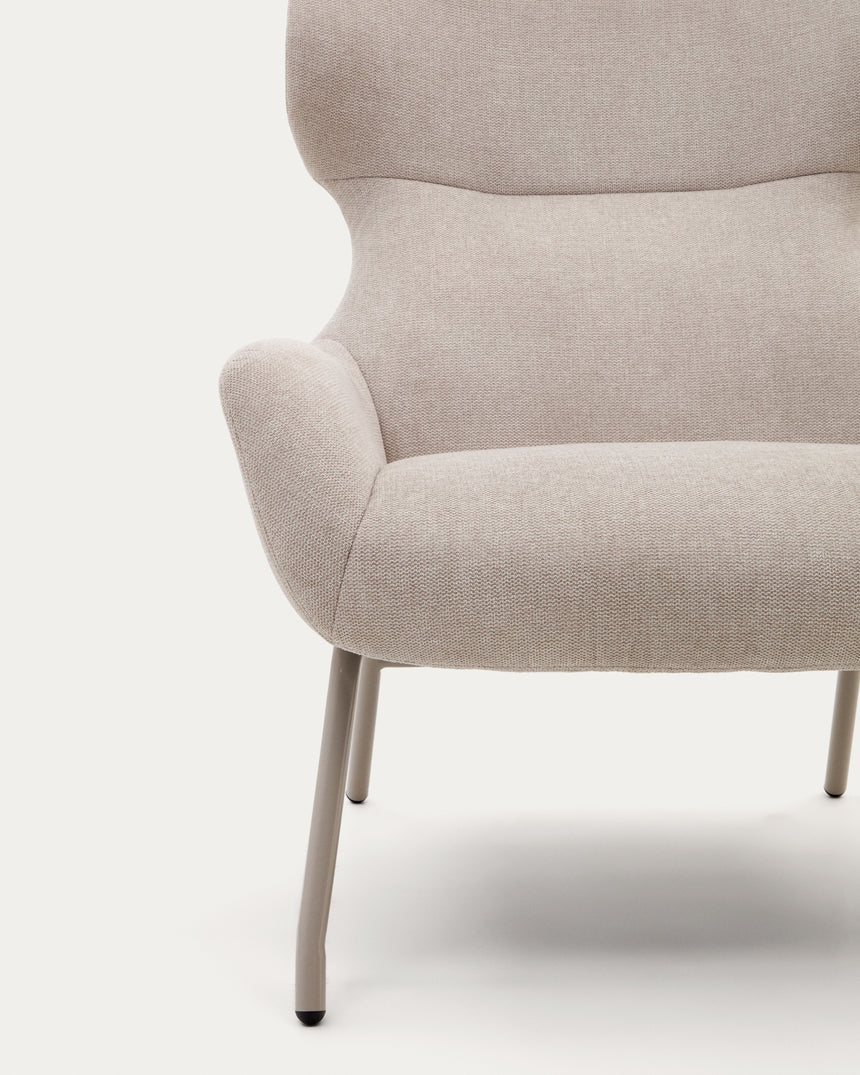 Belina Sessel aus Chenille in Beige und Stahl mit weißem Finish FSC 100% - ZEN ZONE Furniture