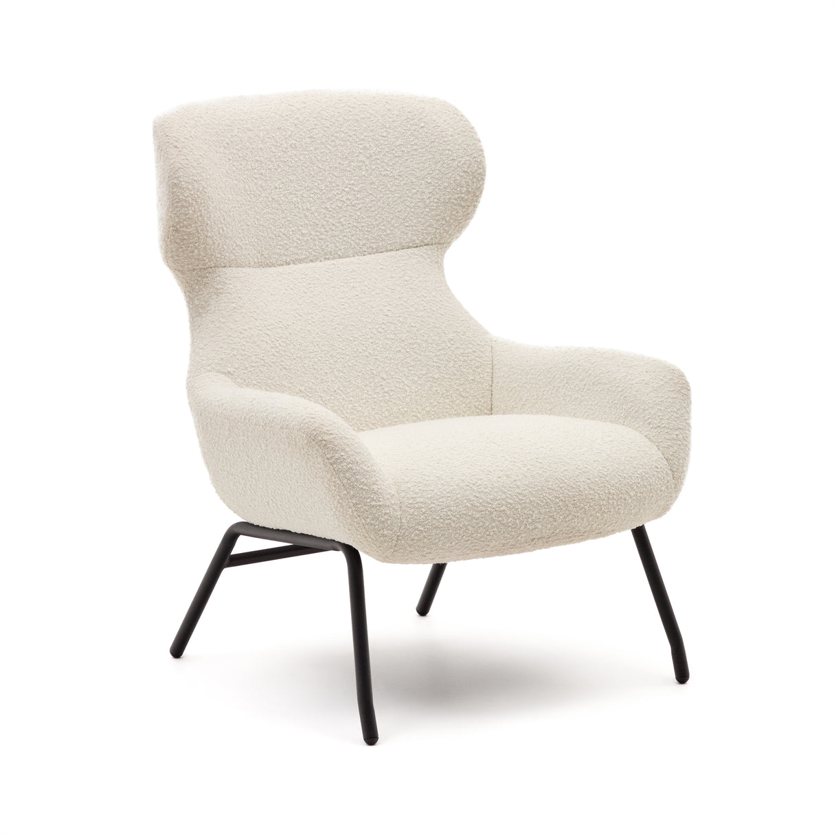 Belina Sessel aus weißem Bouclé und Stahl mit schwarzem Finish FSC 100% - ZEN ZONE Furniture