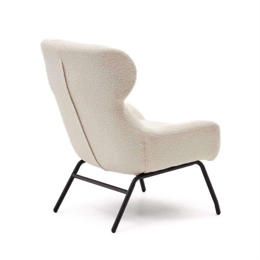 Belina Sessel aus weißem Bouclé und Stahl mit schwarzem Finish FSC 100% - ZEN ZONE Furniture