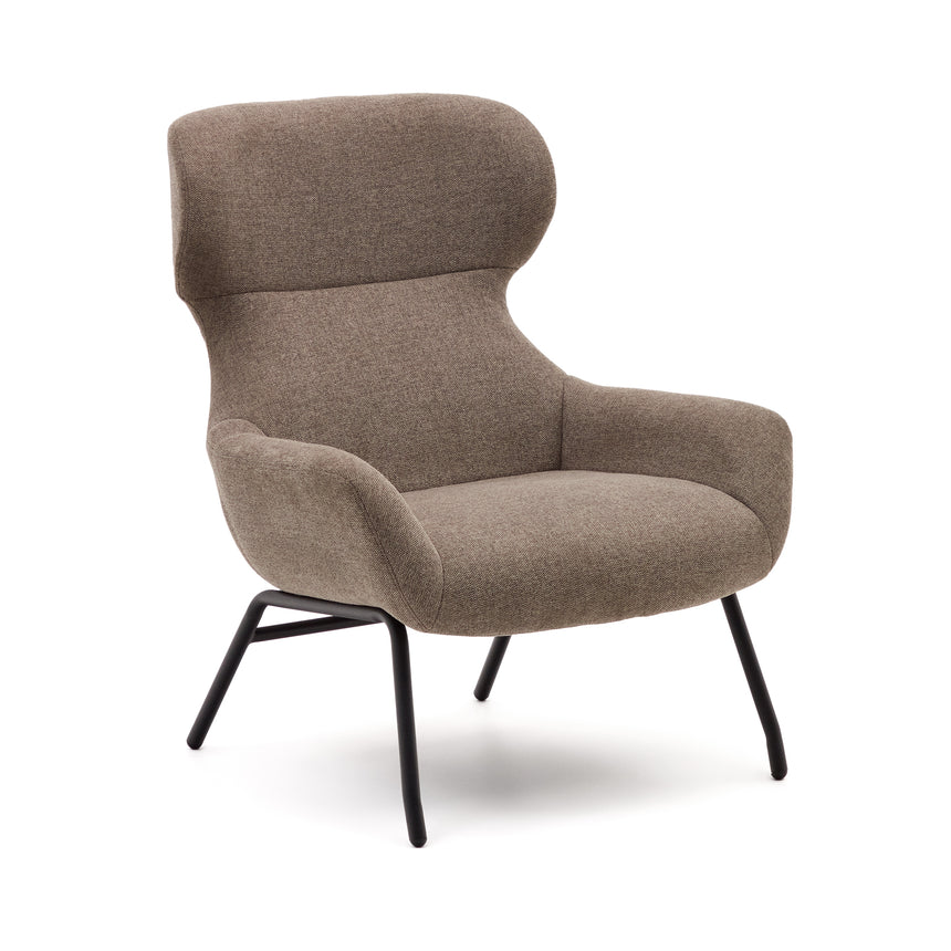 Belina Sessel mit Chenille in Hellbraun und Stahl mit schwarzem Finish FSC 100% - ZEN ZONE Furniture