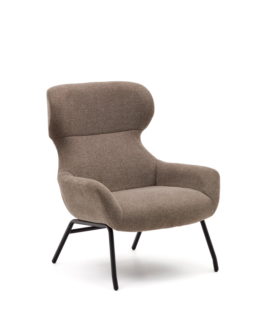 Belina Sessel mit Chenille in Hellbraun und Stahl mit schwarzem Finish FSC 100% - ZEN ZONE Furniture