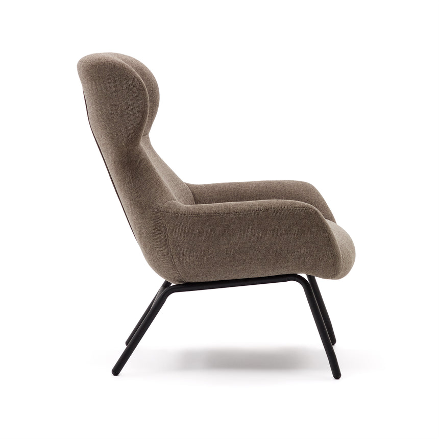 Belina Sessel mit Chenille in Hellbraun und Stahl mit schwarzem Finish FSC 100% - ZEN ZONE Furniture