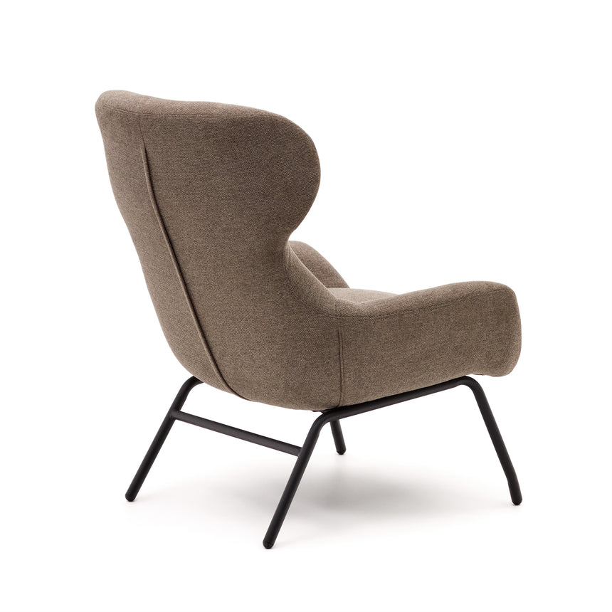 Belina Sessel mit Chenille in Hellbraun und Stahl mit schwarzem Finish FSC 100% - ZEN ZONE Furniture