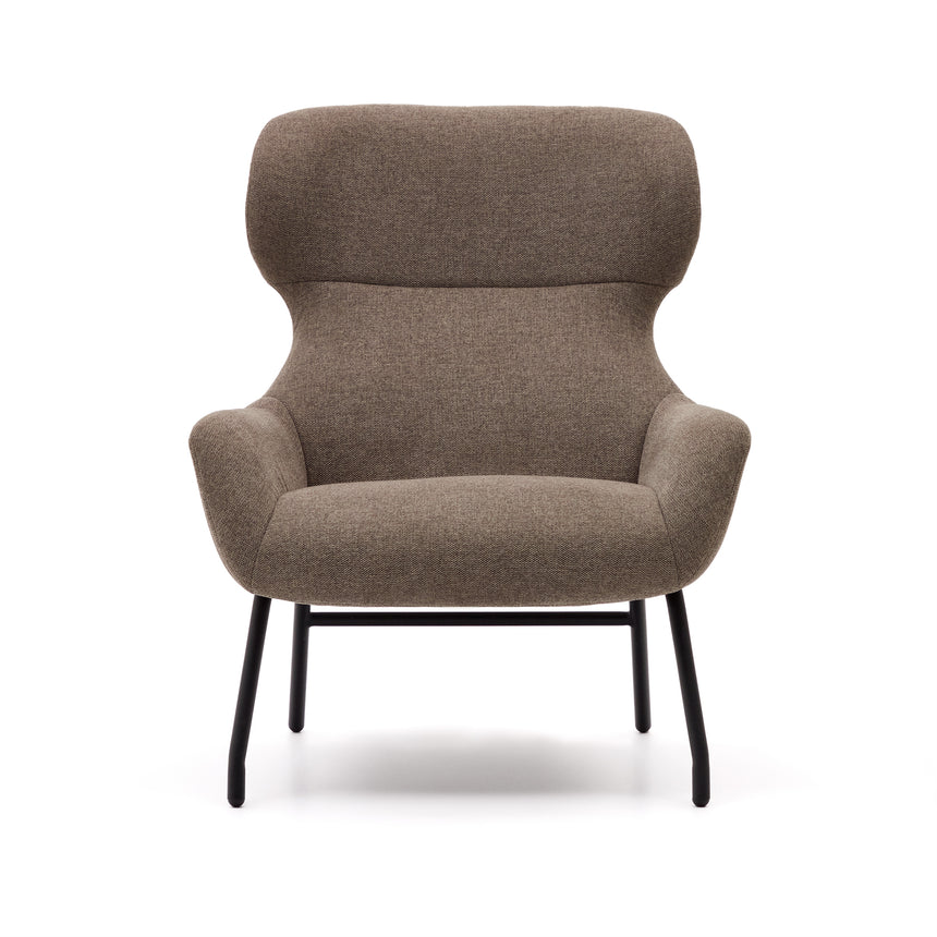 Belina Sessel mit Chenille in Hellbraun und Stahl mit schwarzem Finish FSC 100% - ZEN ZONE Furniture