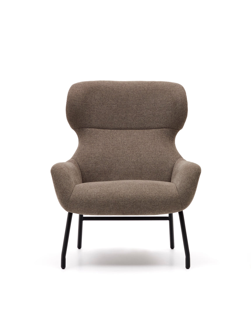 Belina Sessel mit Chenille in Hellbraun und Stahl mit schwarzem Finish FSC 100% - ZEN ZONE Furniture