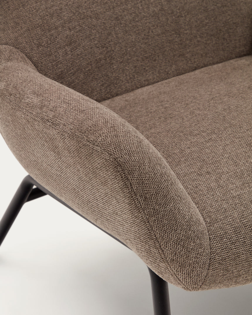 Belina Sessel mit Chenille in Hellbraun und Stahl mit schwarzem Finish FSC 100% - ZEN ZONE Furniture