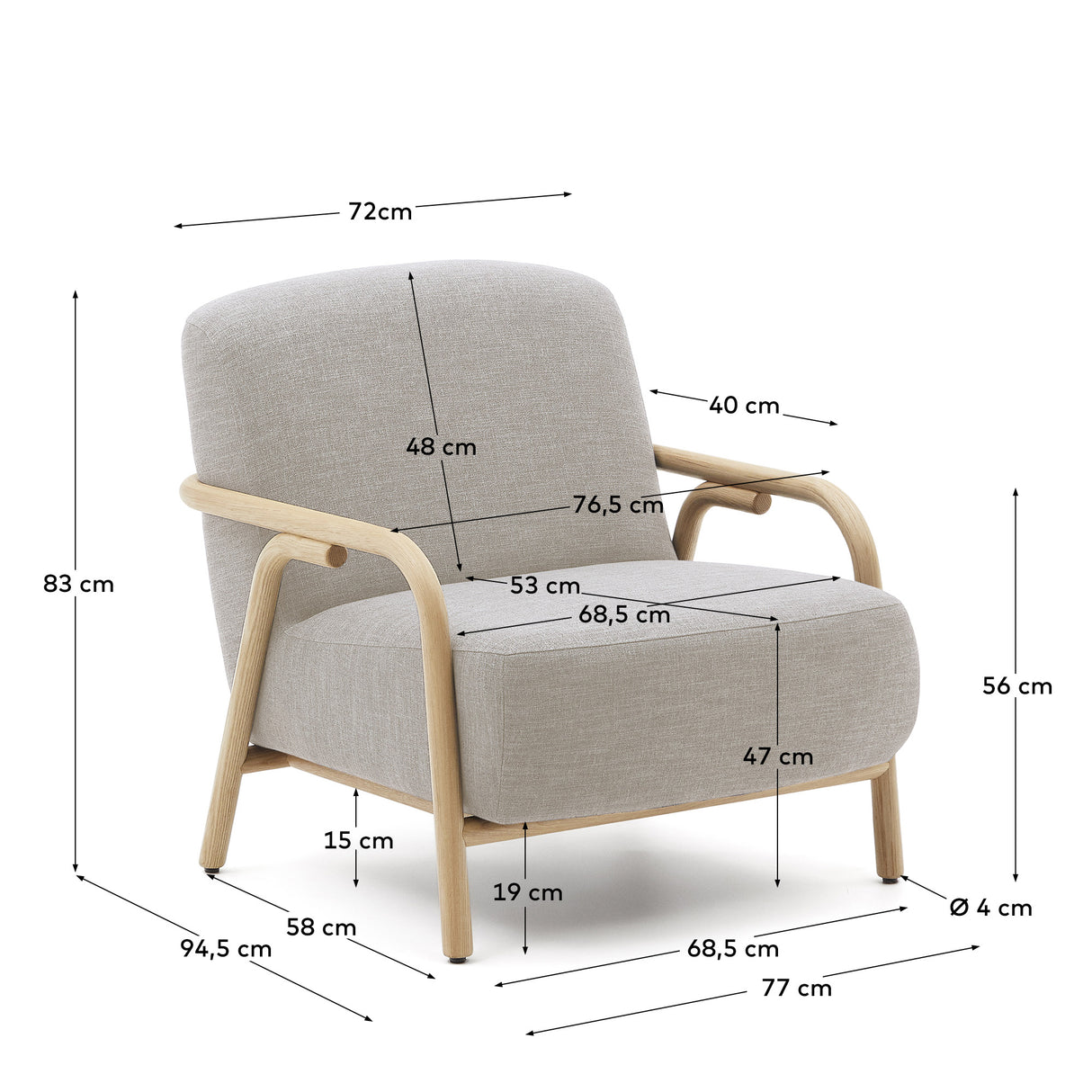 Sessel Sylo beige aus massivem Eschenholz FSC 100% - ZEN ZONE Furniture