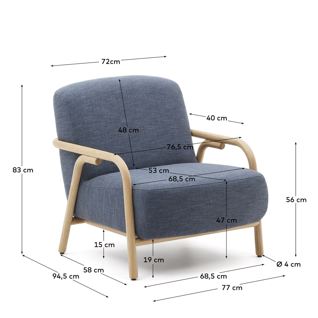 Sessel Sylo blau aus massivem Eschenholz FSC 100% - ZEN ZONE Furniture
