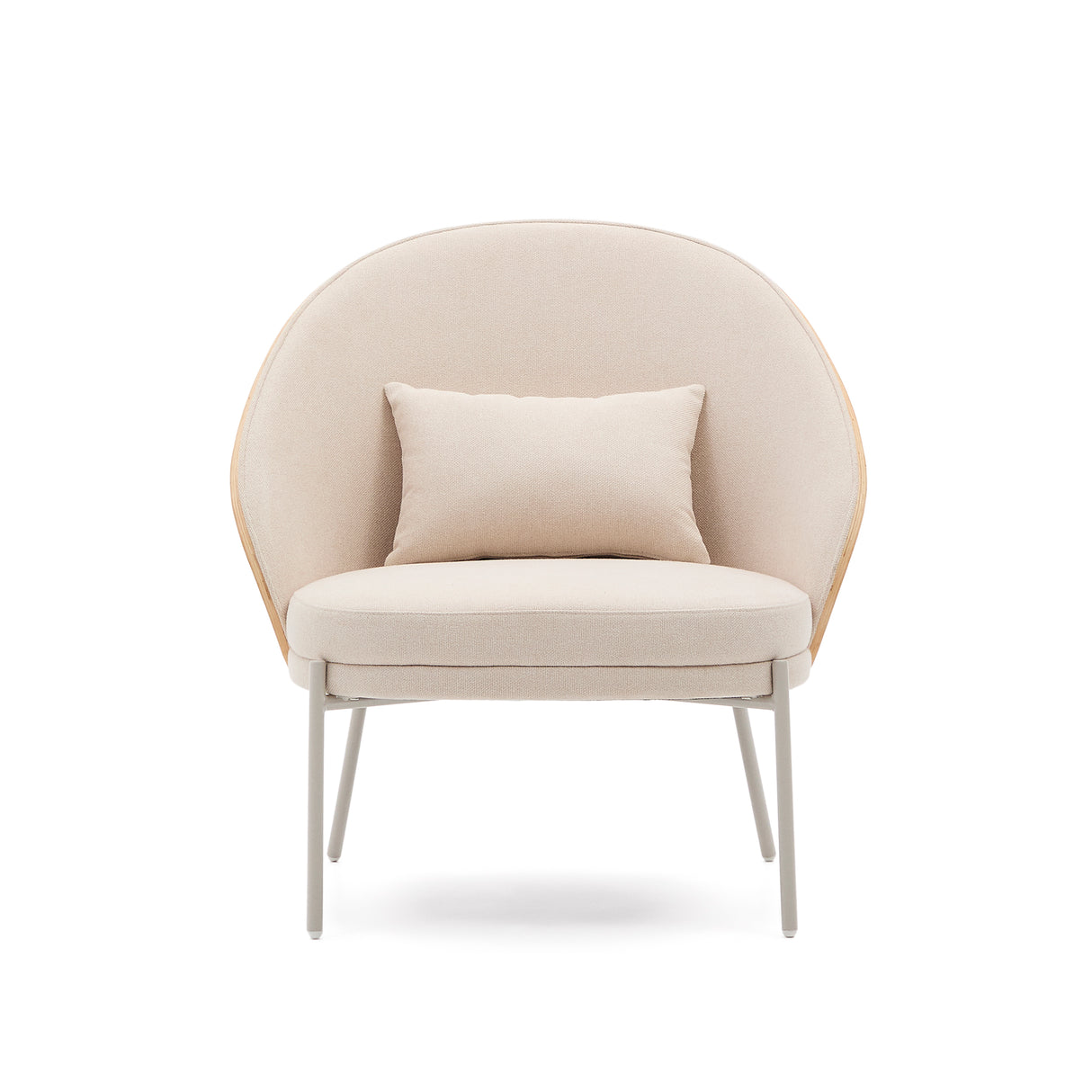 Sessel Eamy aus beigefarbenem Chenille, Eschenfurnier mit natürlichem Finish und beigefarbenem Metall - ZEN ZONE Furniture