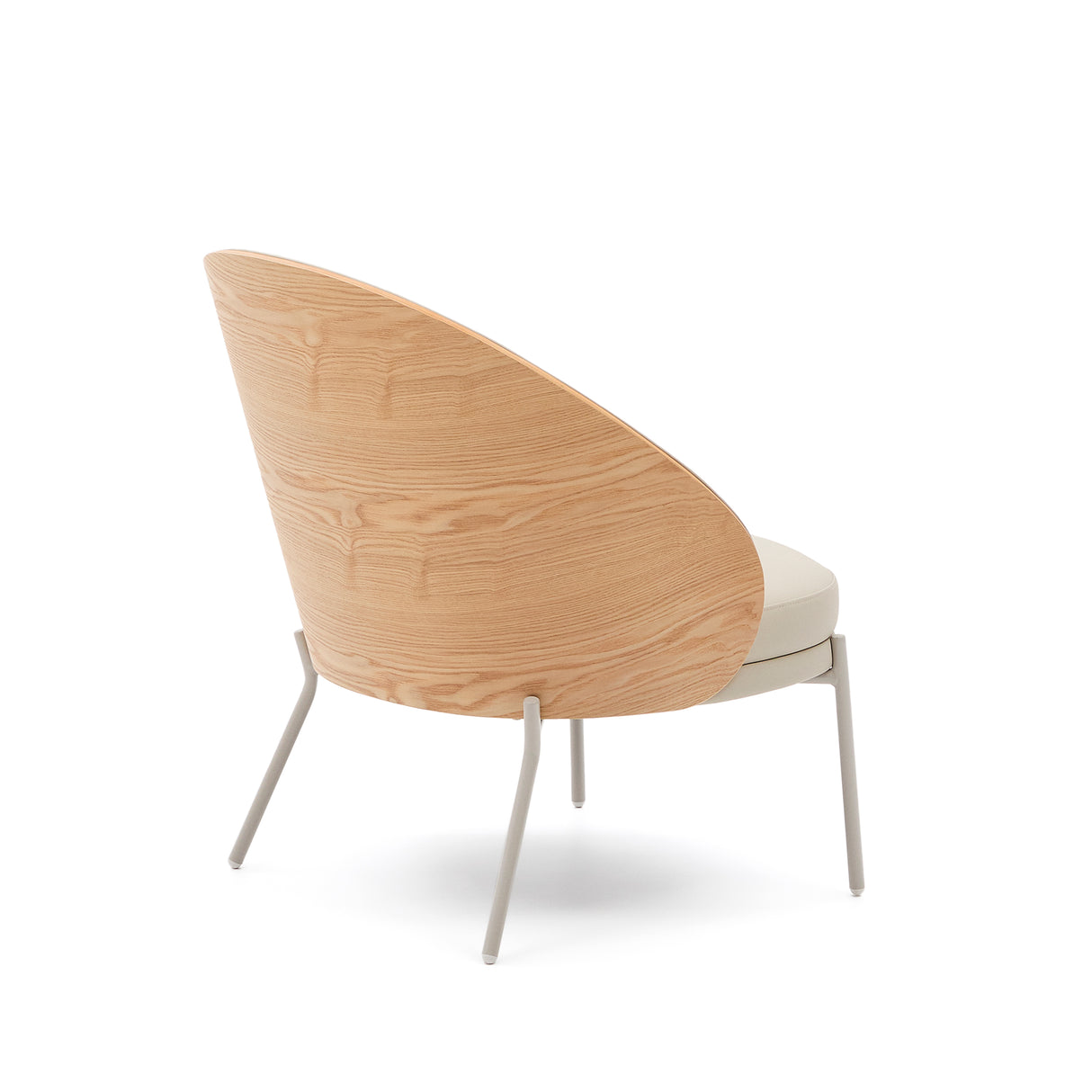 Eamy Sessel aus beigefarbenem Kunstleder, Eschenfurnier in Nussbaum-Finish mit Metall in B - ZEN ZONE Furniture