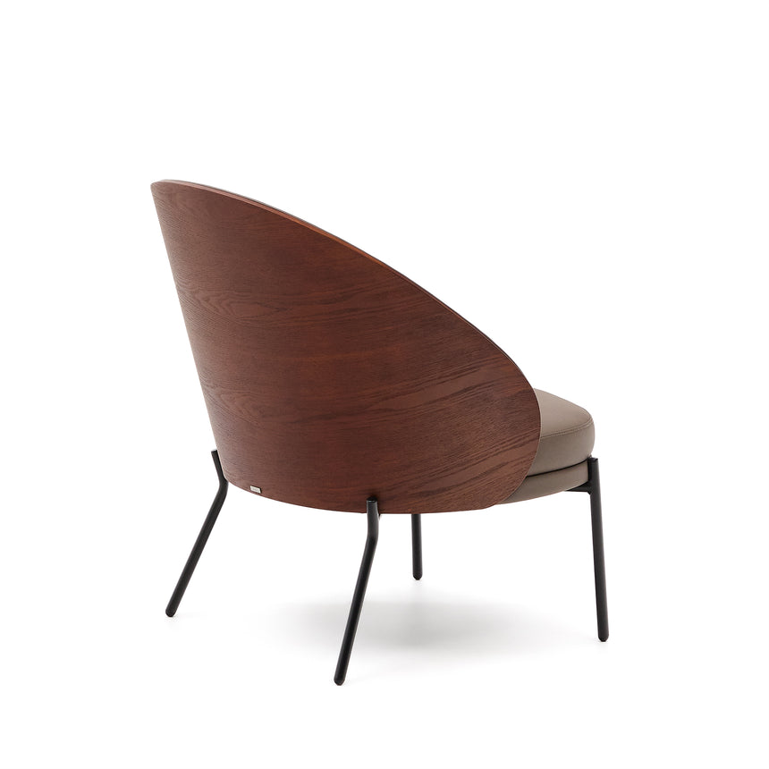Eamy Sessel aus braunem Kunstleder, Eschenfurnier in Nussbaum-Finish mit Metall in Schwarz - ZEN ZONE Furniture