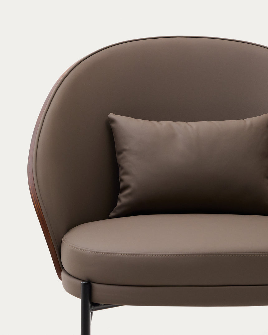 Eamy Sessel aus braunem Kunstleder, Eschenfurnier in Nussbaum-Finish mit Metall in Schwarz - ZEN ZONE Furniture