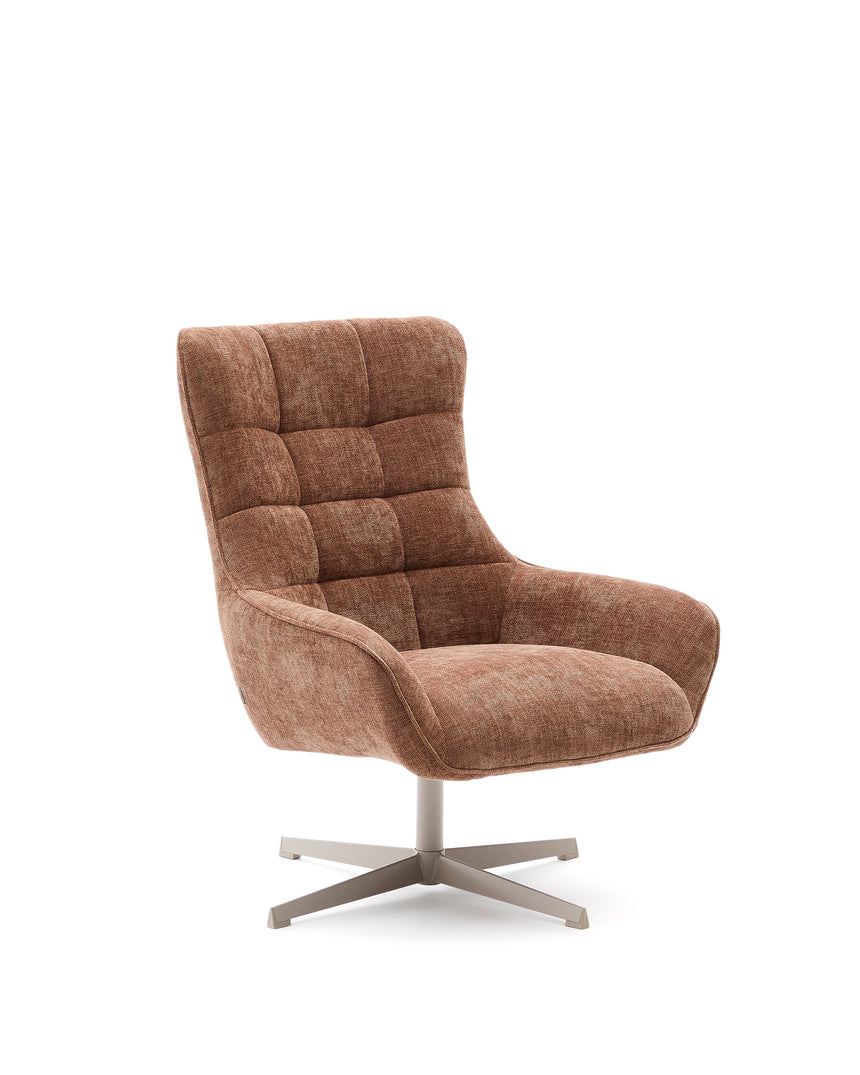 Sessel Teryl aus hellbrauner Chenille und Metall mit grauer Oberfläche FSC 100% - ZEN ZONE Furniture
