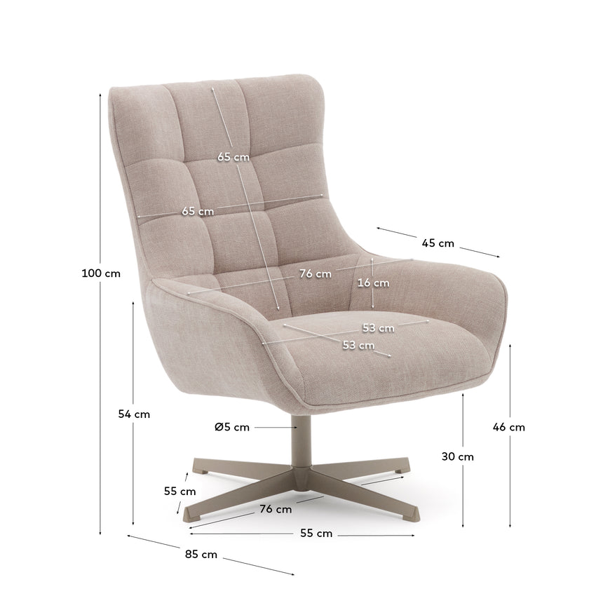 Sessel Teryl aus beigefarbener Chenille und Metall mit grauer Oberfläche FSC 100% - ZEN ZONE Furniture