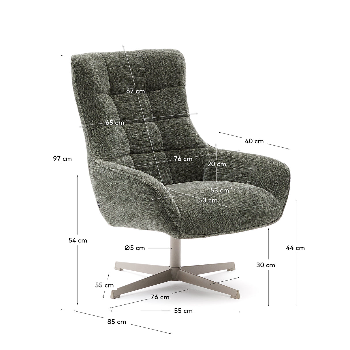 Sessel Teryl aus grüner Chenille und Metall mit grauer Oberfläche FSC 100% - ZEN ZONE Furniture