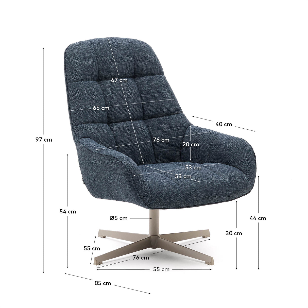 Drehsessel Jaspe blau und Metall mit grauer Oberfläche FSC 100% - ZEN ZONE Furniture