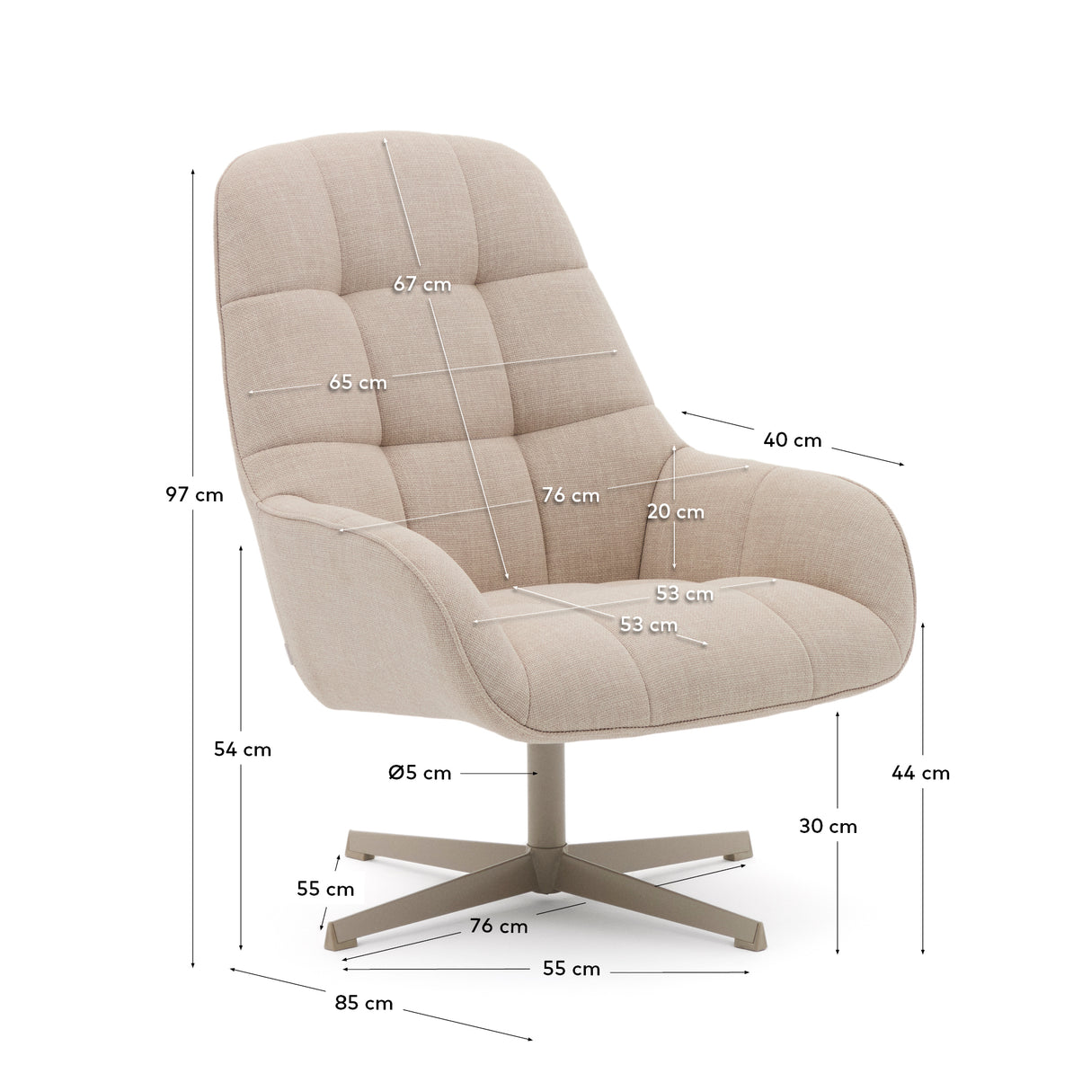 Drehsessel Jaspe beige und Metall mit grauer Oberfläche FSC 100% - ZEN ZONE Furniture