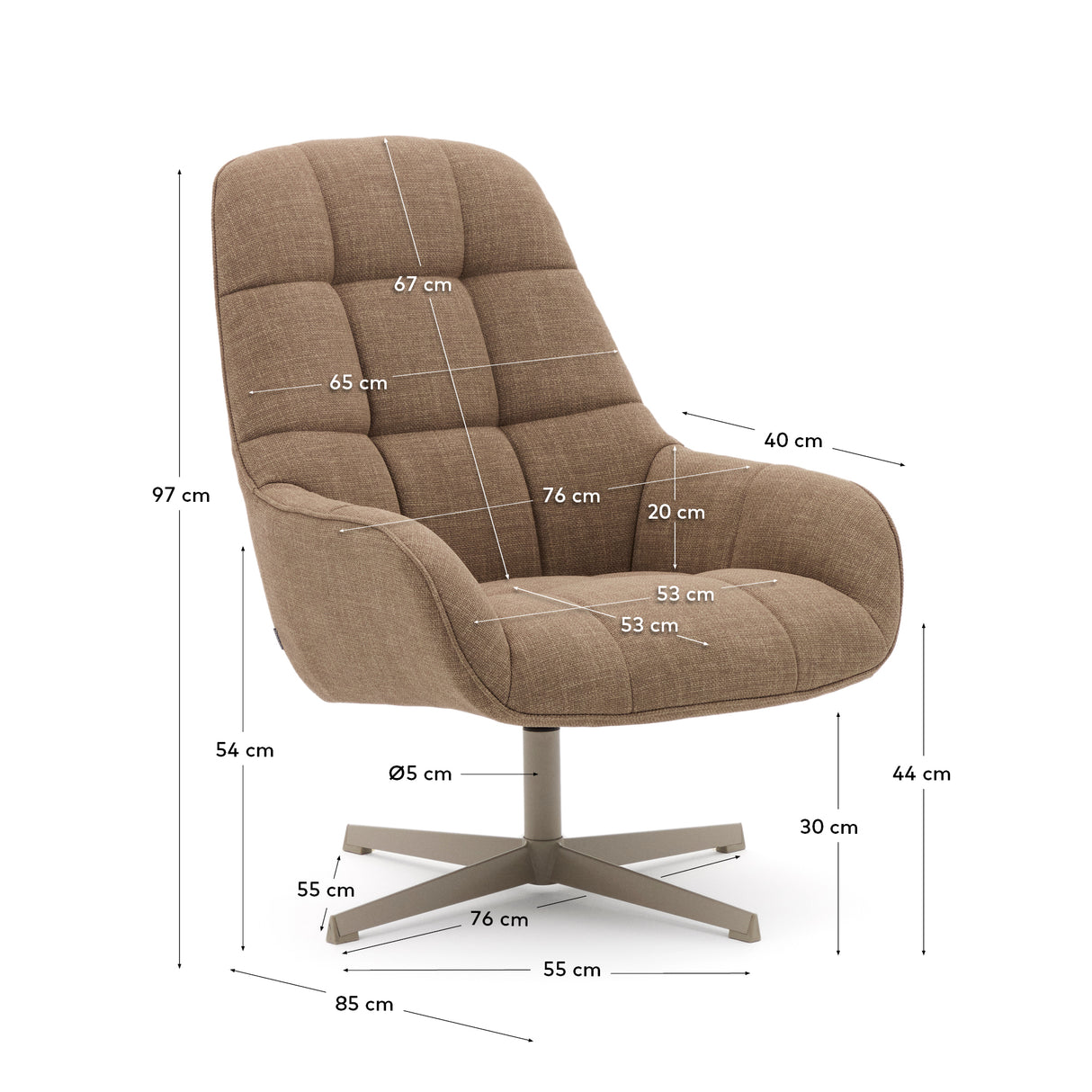 Drehsessel Jaspe hellbraun und Metall mit grauer Oberfläche FSC 100% - ZEN ZONE Furniture