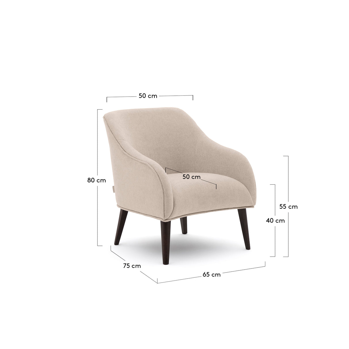 Sessel Bobly in Beige mit massivem Eschenholz mit Wenge-Finish - ZEN ZONE Furniture