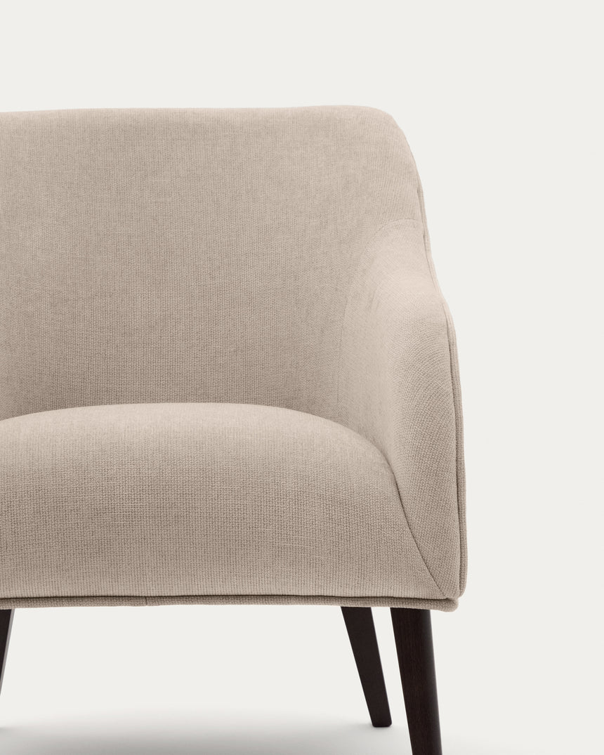 Sessel Bobly in Beige mit massivem Eschenholz mit Wenge-Finish - ZEN ZONE Furniture
