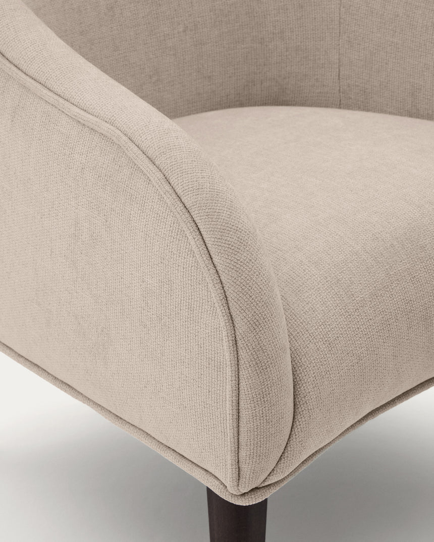 Sessel Bobly in Beige mit massivem Eschenholz mit Wenge-Finish - ZEN ZONE Furniture