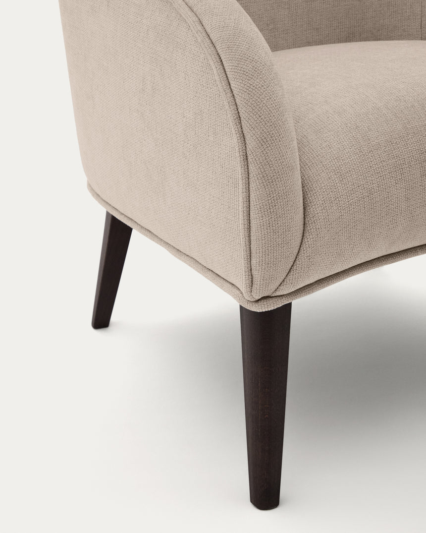 Sessel Bobly in Beige mit massivem Eschenholz mit Wenge-Finish - ZEN ZONE Furniture