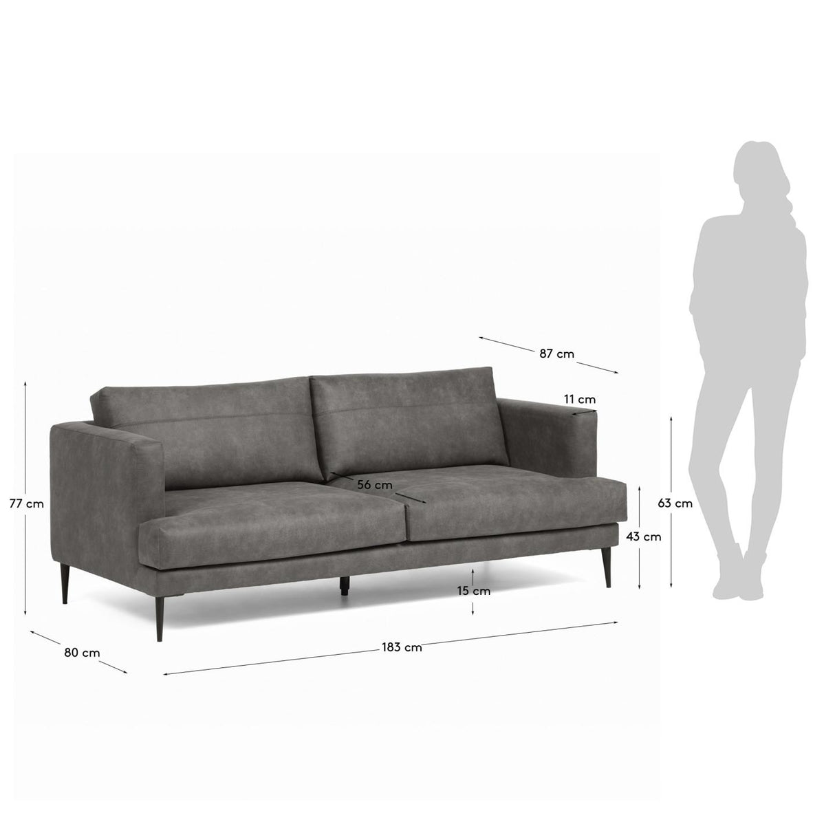 Tanya 2-Sitzer Sofa gepolstert in dunkelgrau 183 cm FSC Mix Credit - ZEN ZONE Furniture
