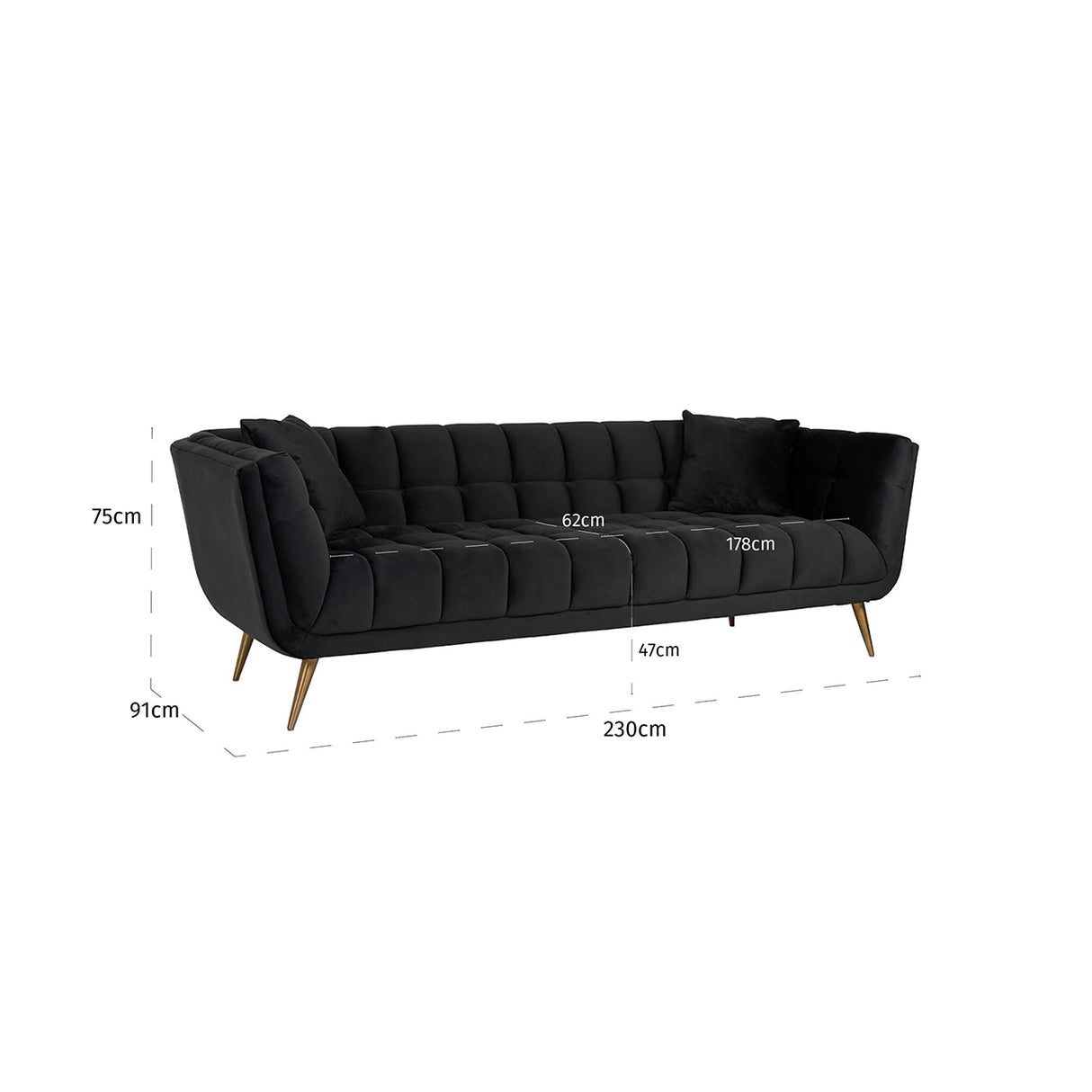 Couch Huxley Antraciet velvet / Brushed gold (Quartz Antraciet 801) - ZEN ZONE