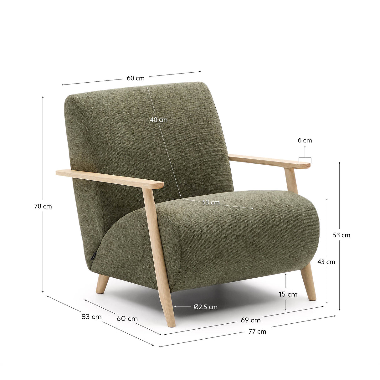Sessel Meghan aus grünem Chenille und massivem Eschenholz mit natürlichem Finish - ZEN ZONE Furniture