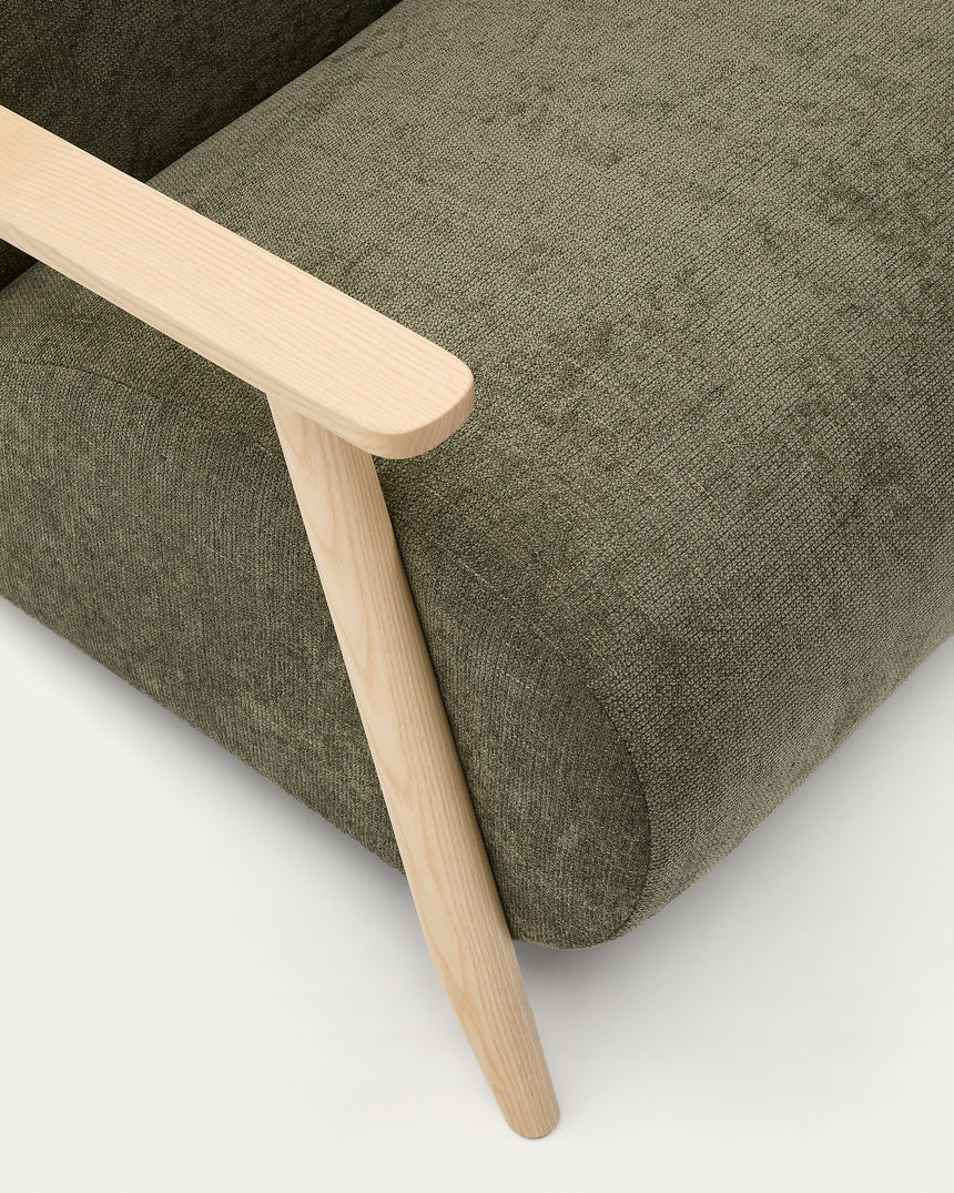 Sessel Meghan aus grünem Chenille und massivem Eschenholz mit natürlichem Finish - ZEN ZONE Furniture